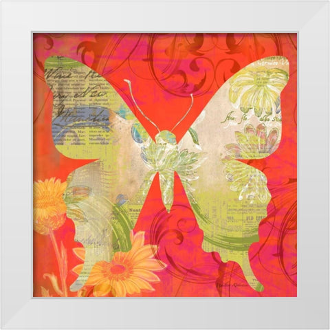 Red Pop Butterfly White Modern Wood Framed Art Print by Robertson, Walter