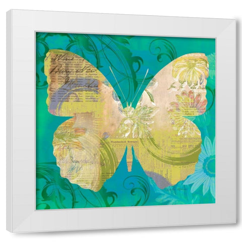 Blue Pop Butterfly White Modern Wood Framed Art Print by Robertson, Walter