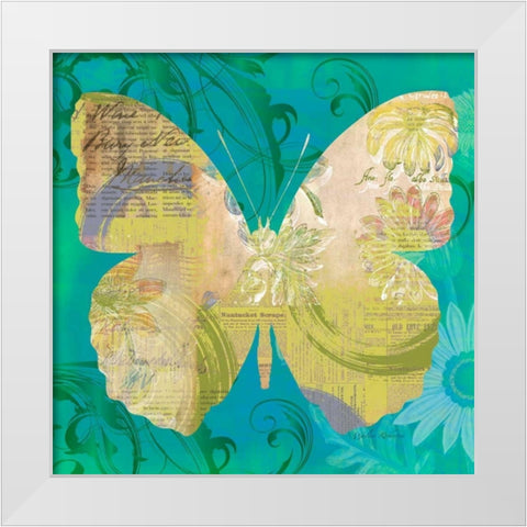 Blue Pop Butterfly White Modern Wood Framed Art Print by Robertson, Walter