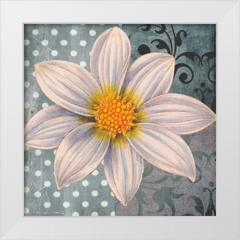 Polka Dot Dahlia 1 White Modern Wood Framed Art Print by Robertson, Walter
