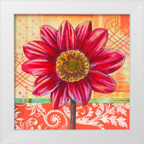 Scrollwork Blossom 1 White Modern Wood Framed Art Print by Robertson, Walter