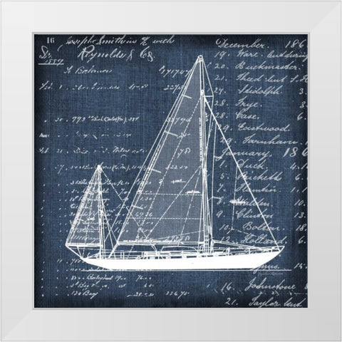 Schooner Blueprint 1 White Modern Wood Framed Art Print by Robertson, Walter