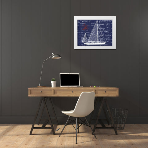 Schooner Blueprint Denim 1 White Modern Wood Framed Art Print by Robertson, Walter