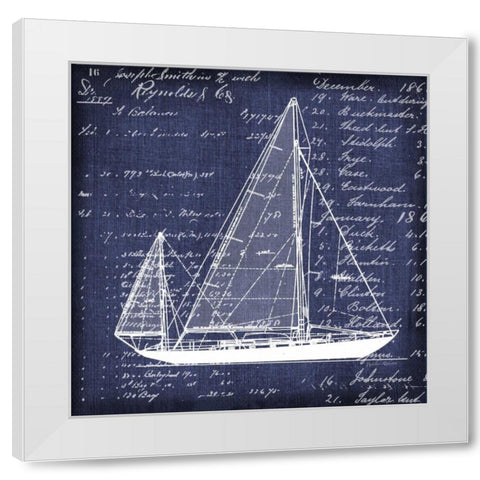 Schooner Blueprint 1 White Modern Wood Framed Art Print by Robertson, Walter