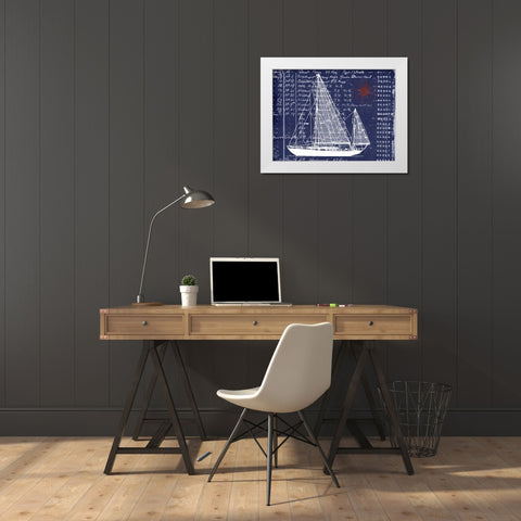 Schooner Blueprint Denim 2 White Modern Wood Framed Art Print by Robertson, Walter