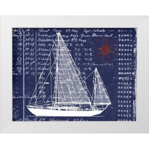 Schooner Blueprint Denim 2 White Modern Wood Framed Art Print by Robertson, Walter