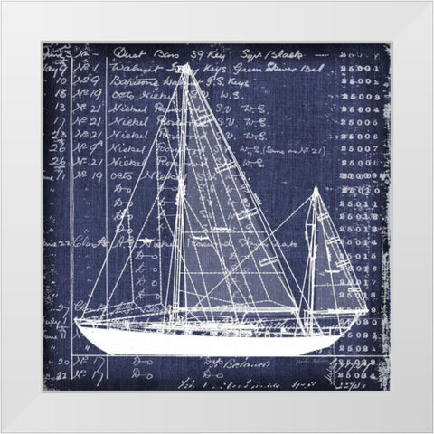 Schooner Blueprint 2 White Modern Wood Framed Art Print by Robertson, Walter