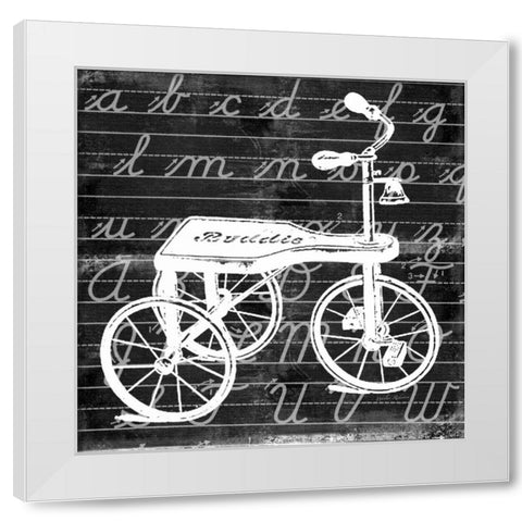 Blackboard Tricycle White Modern Wood Framed Art Print by Robertson, Walter