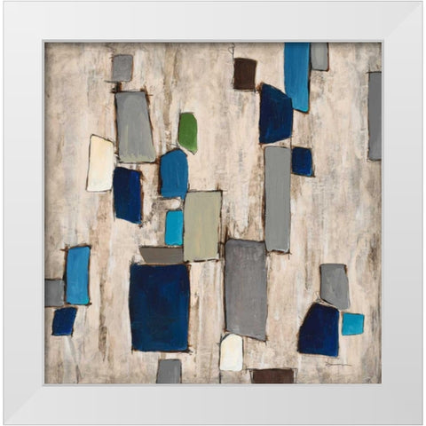 Blue Squared  White Modern Wood Framed Art Print by Dascher, Dennis