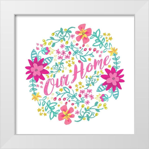 Out Home, Happy Garden White Modern Wood Framed Art Print by Coleman, Joan