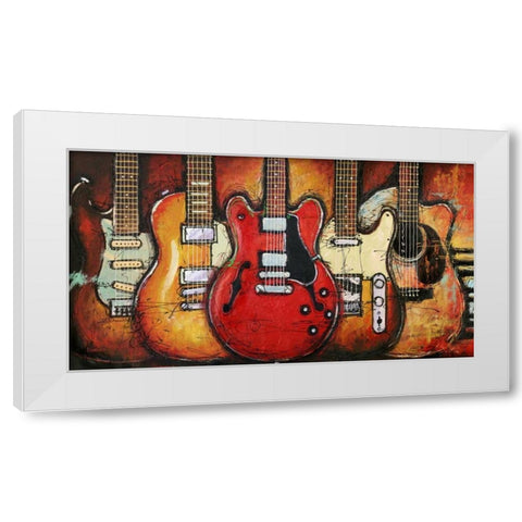 Guitar Collage White Modern Wood Framed Art Print by Langton, Bruce