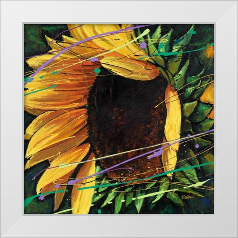 Sunflower in Motion White Modern Wood Framed Art Print by Langton, Bruce