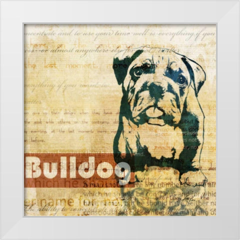 Bulldog Sketch White Modern Wood Framed Art Print by Roko, Ken