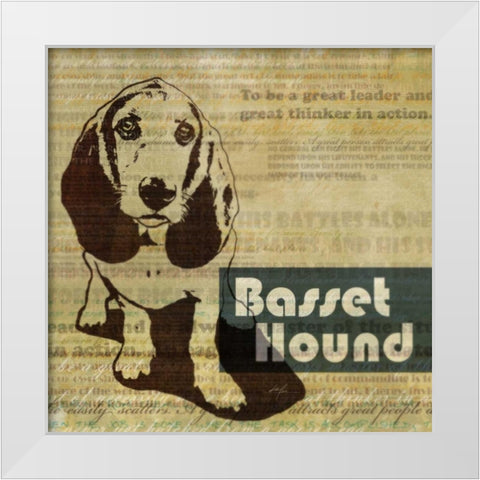 Bassett Hound Sketch  White Modern Wood Framed Art Print by Roko, Ken