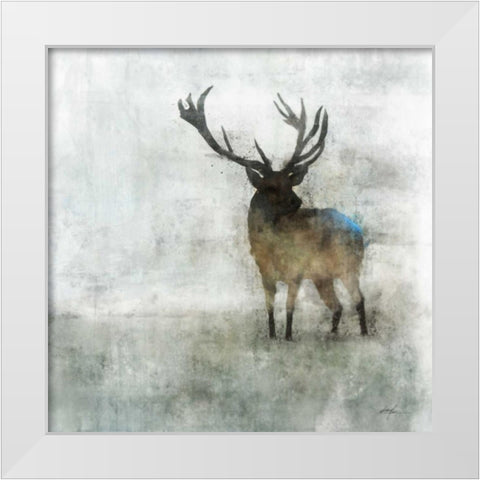 Silent Stag White Modern Wood Framed Art Print by Roko, Ken