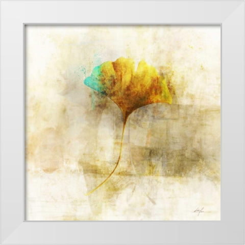 Falling Ginko Leaf White Modern Wood Framed Art Print by Roko, Ken