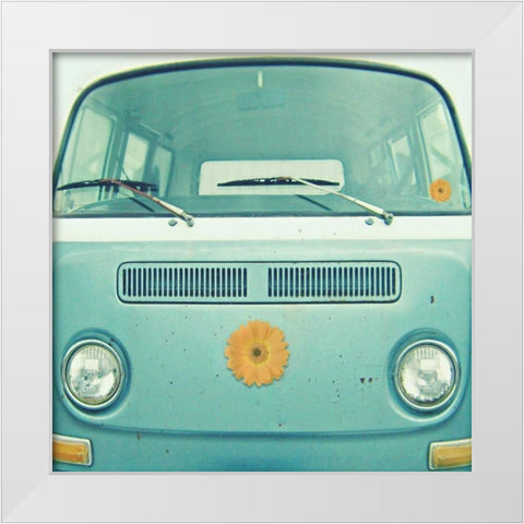 Blue VW Van White Modern Wood Framed Art Print by Dvorak, Vicki