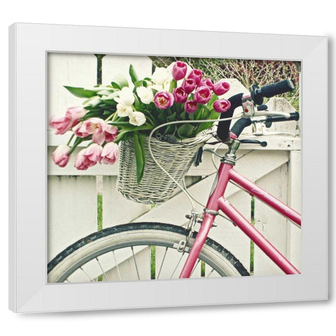 Basket Of Tulips White Modern Wood Framed Art Print by Dvorak, Vicki