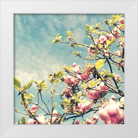 Pink Blooms White Modern Wood Framed Art Print by Dvorak, Vicki