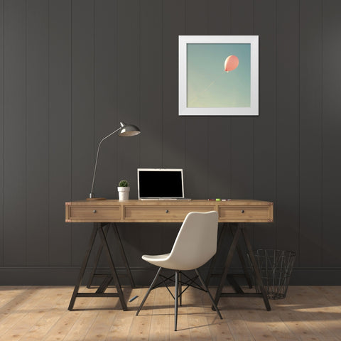 Pink Balloon White Modern Wood Framed Art Print by Dvorak, Vicki
