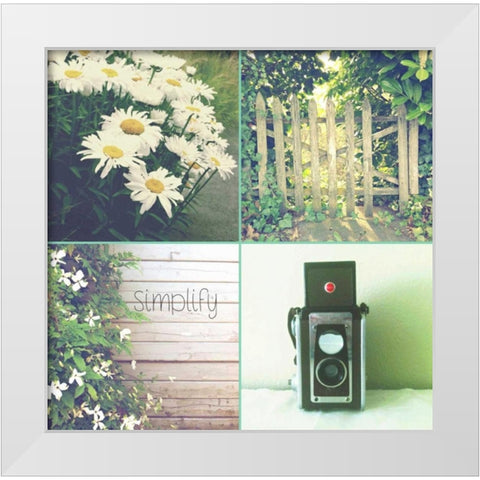 Camera And Daisies SIMPLIFY White Modern Wood Framed Art Print by Dvorak, Vicki