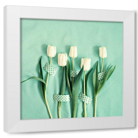 White Tulips Taped White Modern Wood Framed Art Print by Dvorak, Vicki