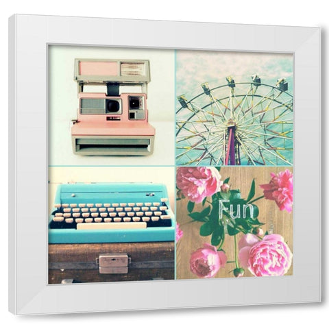 Ferris Wheel and Peonies Fun White Modern Wood Framed Art Print by Dvorak, Vicki