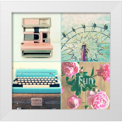 Ferris Wheel and Peonies Fun White Modern Wood Framed Art Print by Dvorak, Vicki