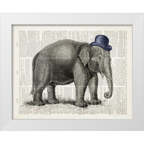 Elephant In A Bowler White Modern Wood Framed Art Print by James, Christopher