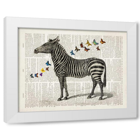 Zebra and Butterflies White Modern Wood Framed Art Print by James, Christopher