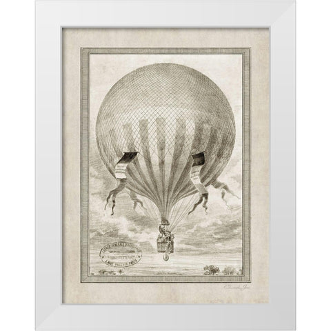 Balloon Over The Countryside White Modern Wood Framed Art Print by James, Christopher