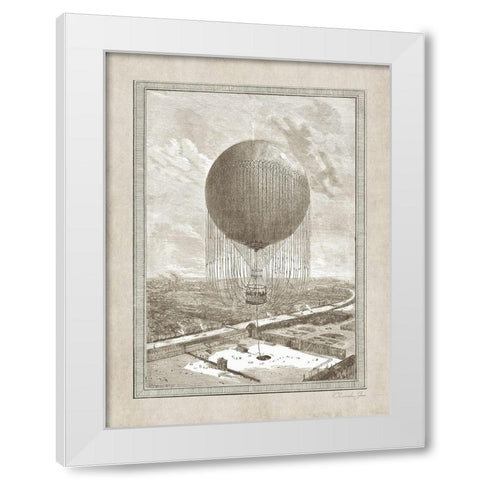 Balloon Over The Seine White Modern Wood Framed Art Print by James, Christopher