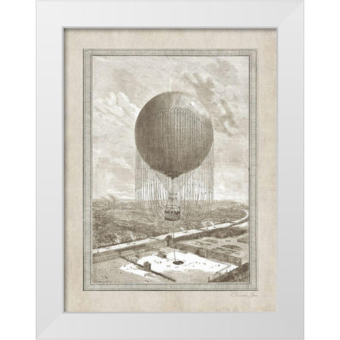 Balloon Over The Seine White Modern Wood Framed Art Print by James, Christopher