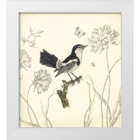 Botanical Song Bird 1 White Modern Wood Framed Art Print by James, Christopher