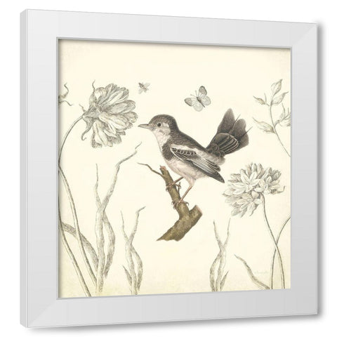 Botanical Song Bird 2 White Modern Wood Framed Art Print by James, Christopher
