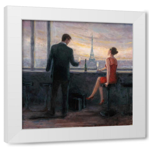 Paris Evening Romance White Modern Wood Framed Art Print by Wallis, Karen