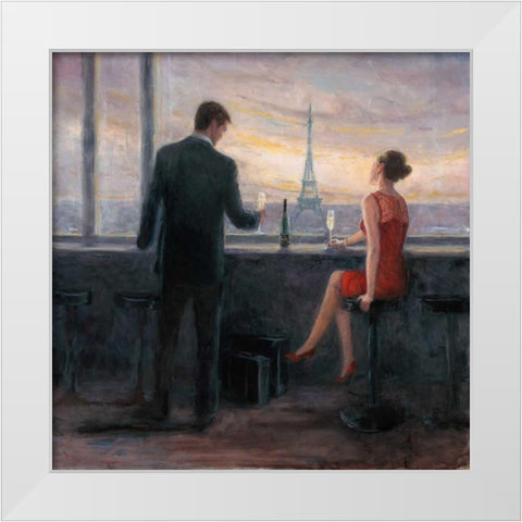 Paris Evening Romance White Modern Wood Framed Art Print by Wallis, Karen
