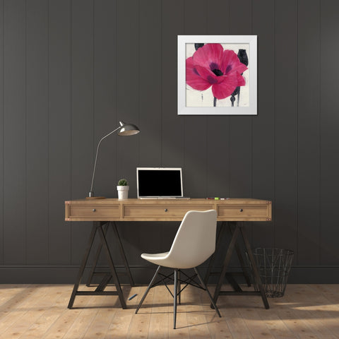 Elated Poppy White Modern Wood Framed Art Print by Stoyanov, Ivo