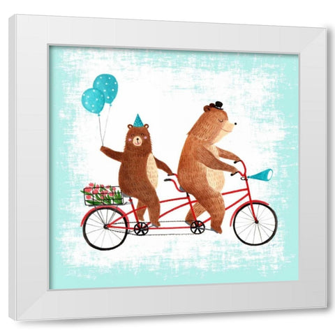 Bicycle Built For Bears White Modern Wood Framed Art Print by Lings Workshop