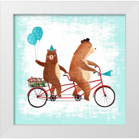 Bicycle Built For Bears White Modern Wood Framed Art Print by Lings Workshop