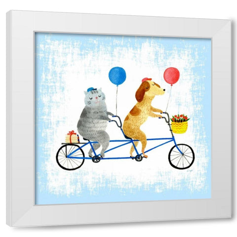 Bikes and Best Friends White Modern Wood Framed Art Print by Lings Workshop