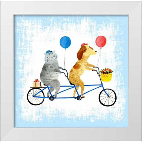 Bikes and Best Friends White Modern Wood Framed Art Print by Lings Workshop