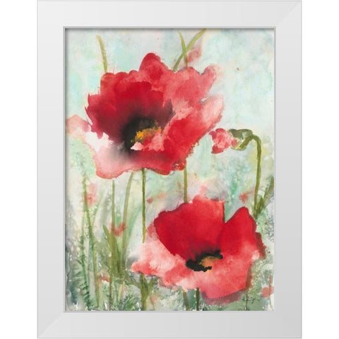 Field Poppies 1 White Modern Wood Framed Art Print by Johannesson, Karin