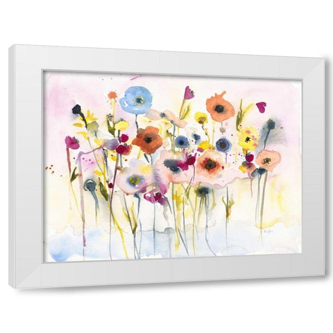 Junes Flowers White Modern Wood Framed Art Print by Johannesson, Karin