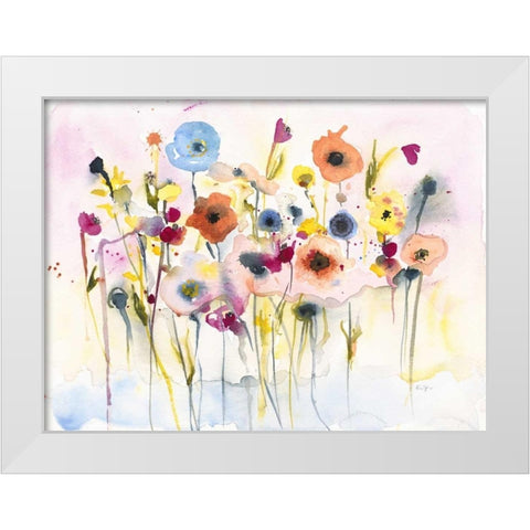 Junes Flowers White Modern Wood Framed Art Print by Johannesson, Karin
