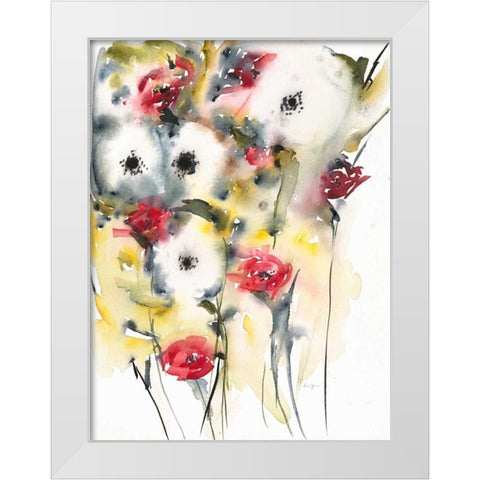 Flowering Posies White Modern Wood Framed Art Print by Johannesson, Karin