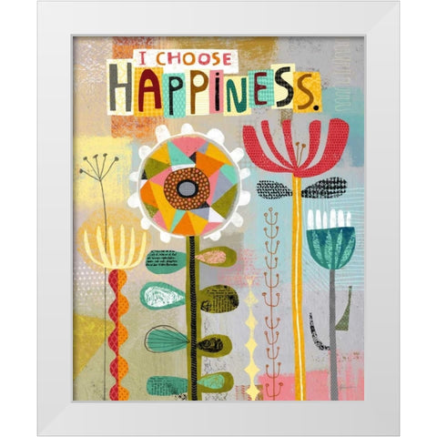 Happiness Flowers White Modern Wood Framed Art Print by Faust, Richard