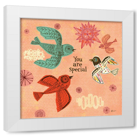 Birdie Bliss 1 White Modern Wood Framed Art Print by Faust, Richard