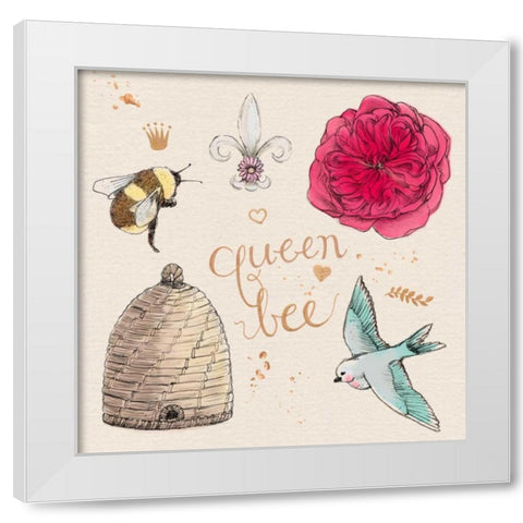 Queen Bee White Modern Wood Framed Art Print by Elliot, Kerri