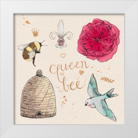 Queen Bee White Modern Wood Framed Art Print by Elliot, Kerri